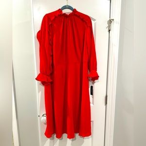 NWT red, ankle length Donna Morgan dress. Light weight, lone sleeve.